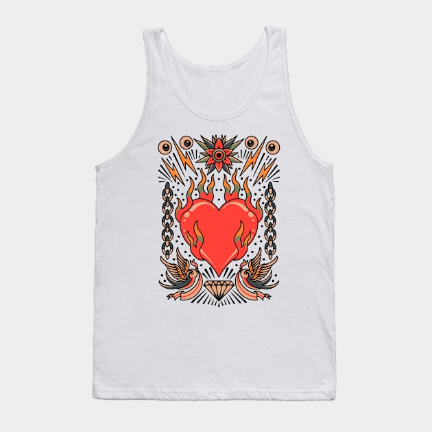 burning heart tattoo flash Tank Top by donipacoceng